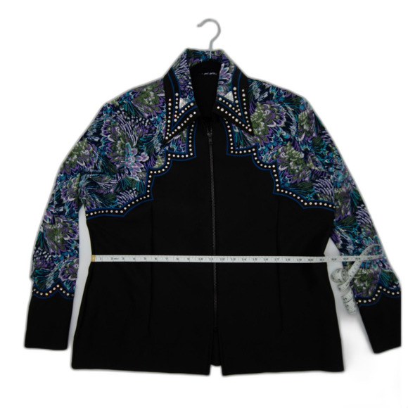 Custom Western Show Shirt - Blue Design with Bezel Set Stones & Leather Accent - Picture 8 of 8